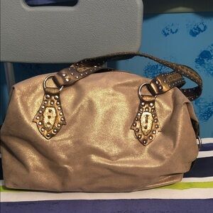 Gold Metallic Women’s Shoulder Bag with Studded Accents